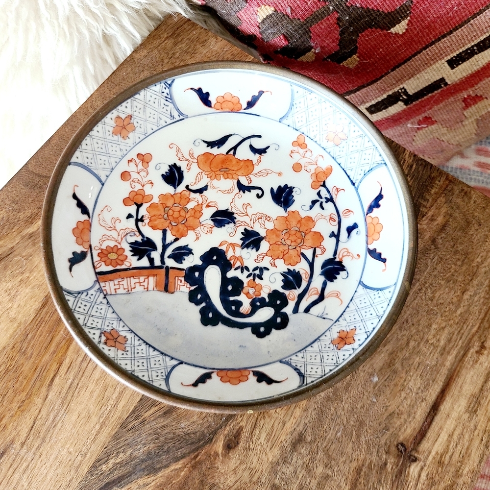 Vintage Chinese Porcelain Brass Dish
